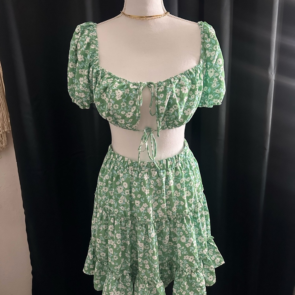 Green Floral Two-Piece Set